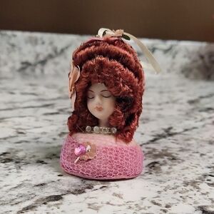 Vintage Doll Head Ornament with Pink Accents